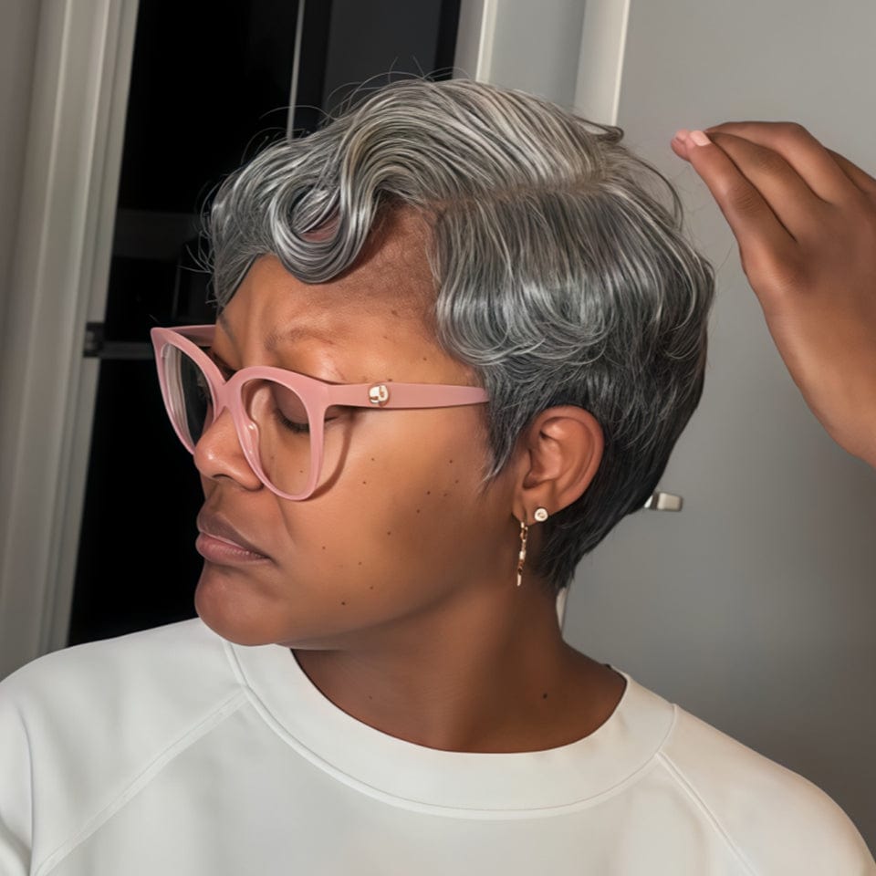 AILUXY Perruque personnalisée avancée Pixie Gris Groovy Baby Nouveau 2.0