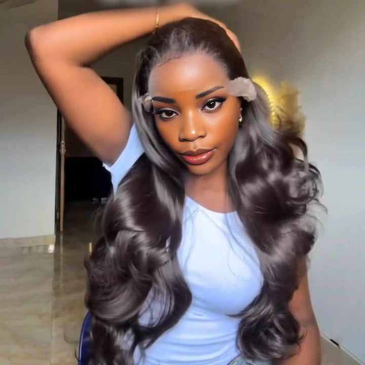 AILUXY 13x4 Lace Body Wave Longue Noir Perruque Perruque Élégante Densité Moyenne