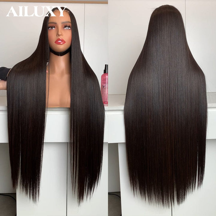 AILUXY Perruque 4x4 Lace Front Cheveux Humains Lisses Longue et Élégante
