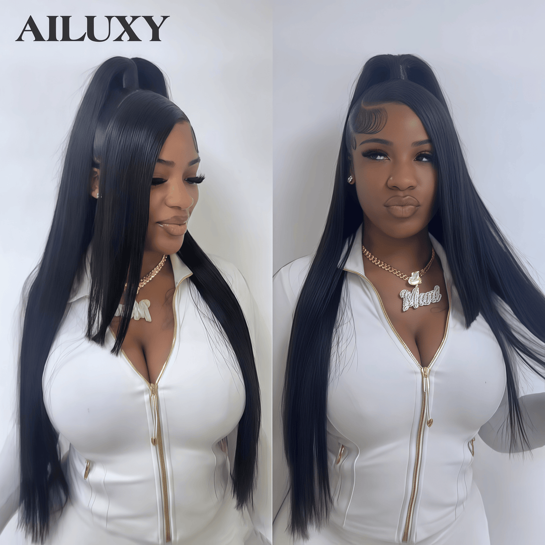 AILUXY Perruque Cheveux Humains 100% | Dentelle 13×4 Frontale, Coiffure Lisse Parfaite Comme sur la Photo – Qualité Premium