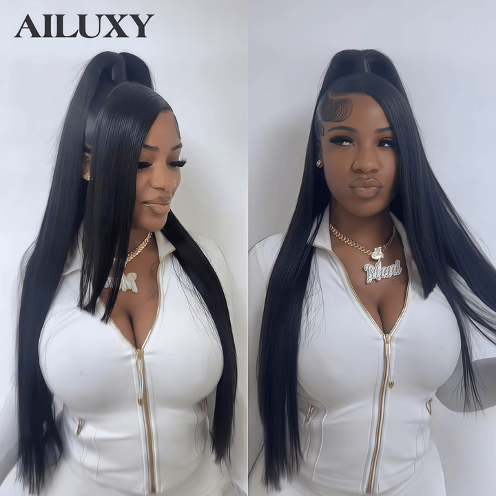AILUXY Perruque Cheveux Humains 100% | Dentelle 13×4 Frontale, Coiffure Lisse Parfaite Comme sur la Photo – Qualité Premium