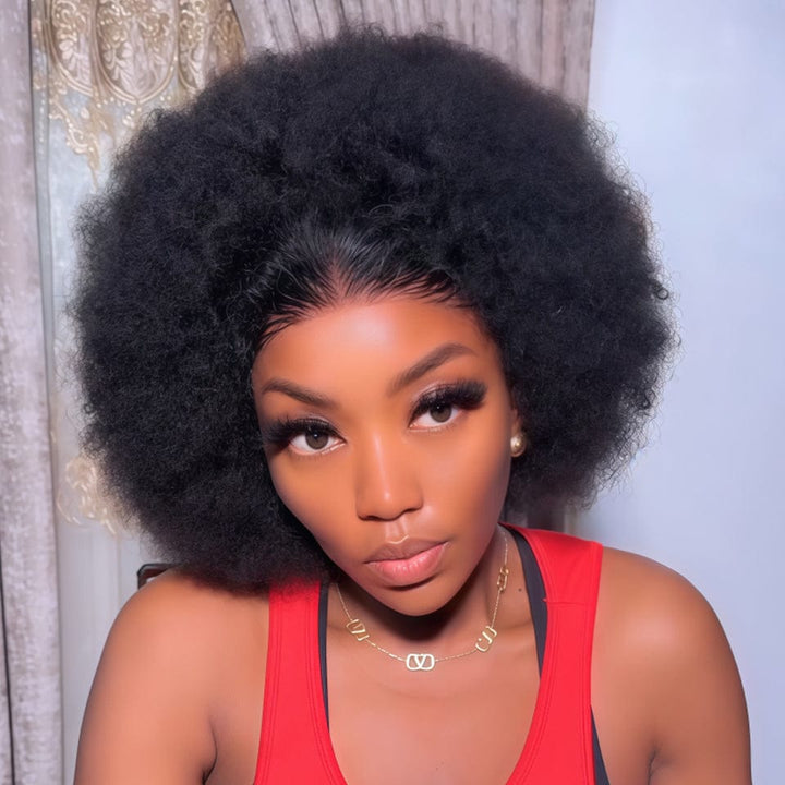 Perruque afro-africaine en dentelle frontale, cheveux naturels, pelucheux, bouclés, chenille, couverture de cheveux courts