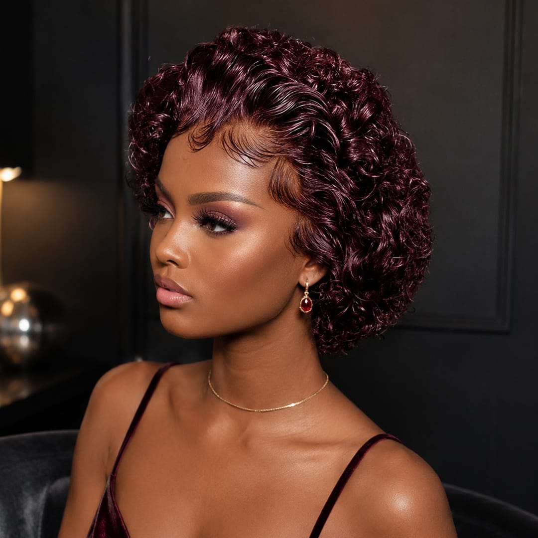 AILUXY 13X1 99J Lace Wig Elegant Small Curls