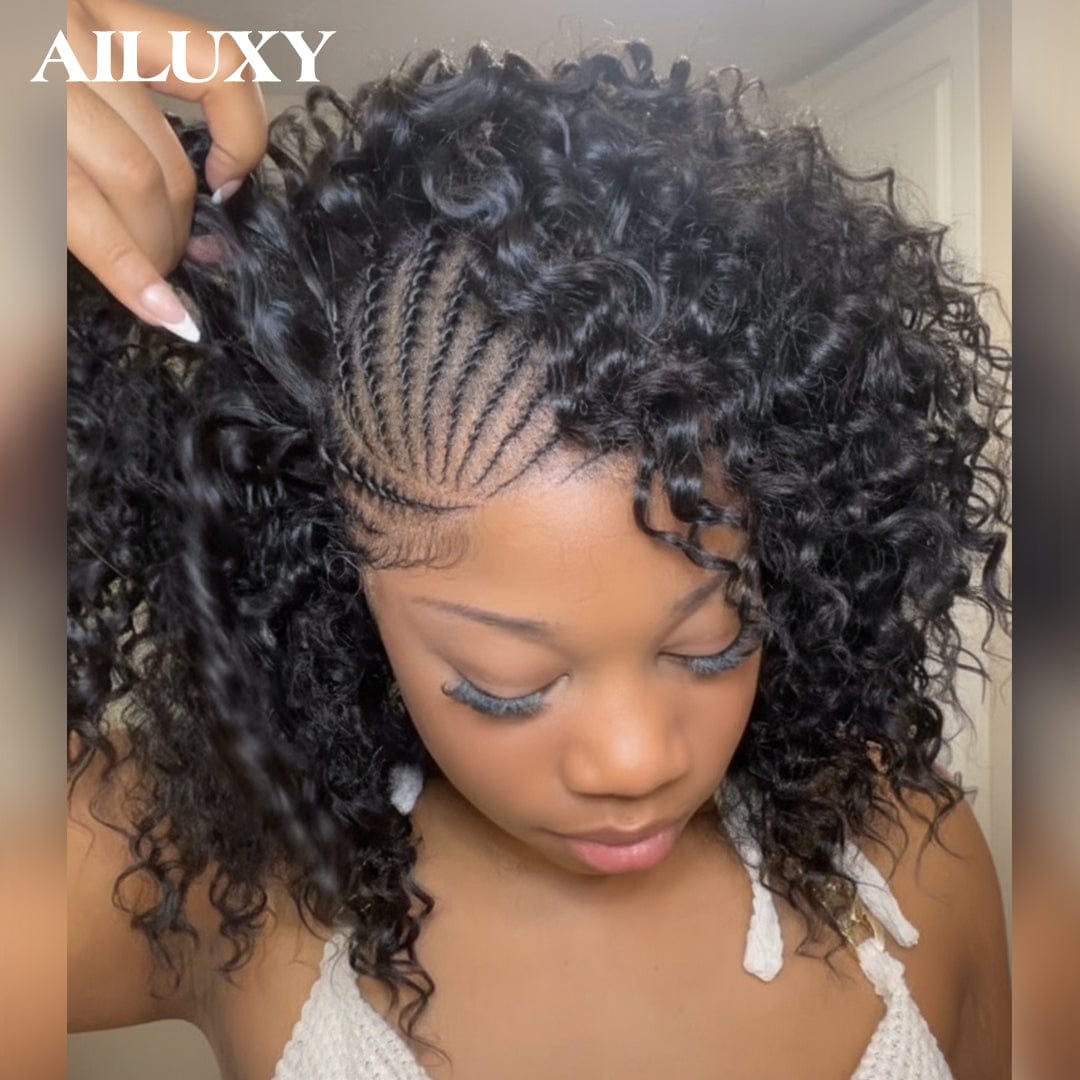 AILUXY Perruque Tressée Curly 13x4 Lace Frontal - 100% Cheveux Humains