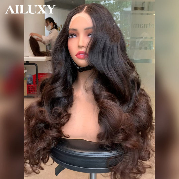 AILUXY Perruque Lace Front 13x4 – Cheveux Humains Ondulés Chocolat, Pose Facile et Confortable