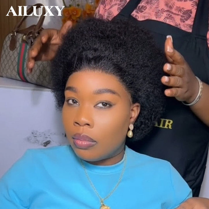 AILUXY Perruques Haute Qualité Afro Curl Sans Colle 100% Cheveux Humains