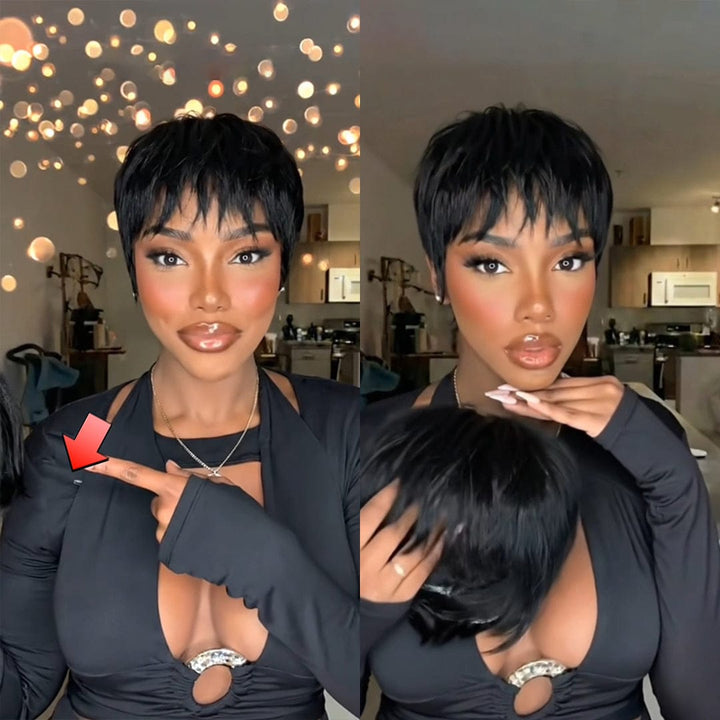 AILUXY Perruque Pixie Sans Colle – Modèle Style Tendance Printemps