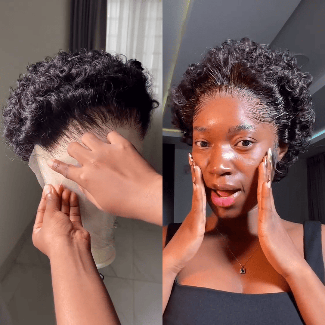 AILUXY Perruque Pixie Lace 13X1 Petites Boucles Élégantes 100% Cheveux Humains