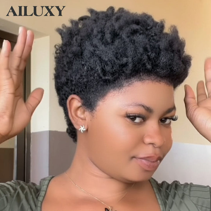 AILUXY Perruque Afro Curl Lace Sans Colle 100% Cheveux Humains