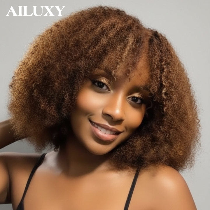 AILUXY Perruque afro Curly 300%dedensite 13x4 lace Design unique 100% Cheveux Humains