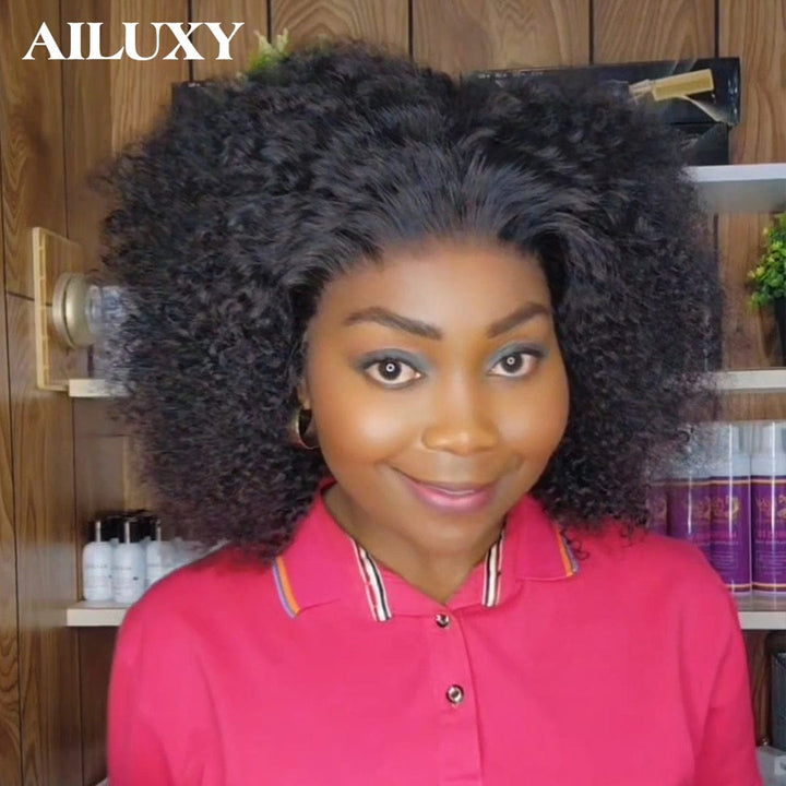 AILUXY Perruques Haute Qualité Kinky Curly Sans Colle 100% Cheveux Humains