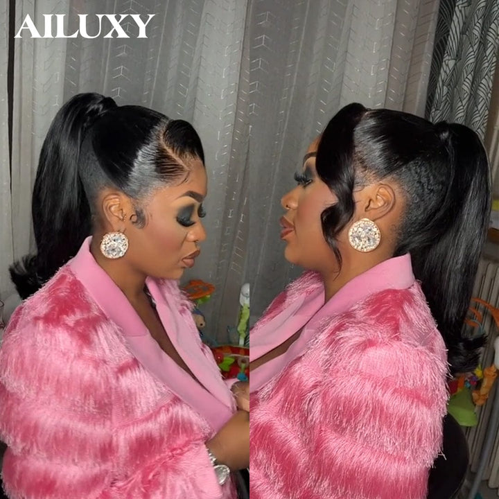 AILUXY Perruque Lace Front Queue de Cheval Haute - Lisse, Glamour et Réglable