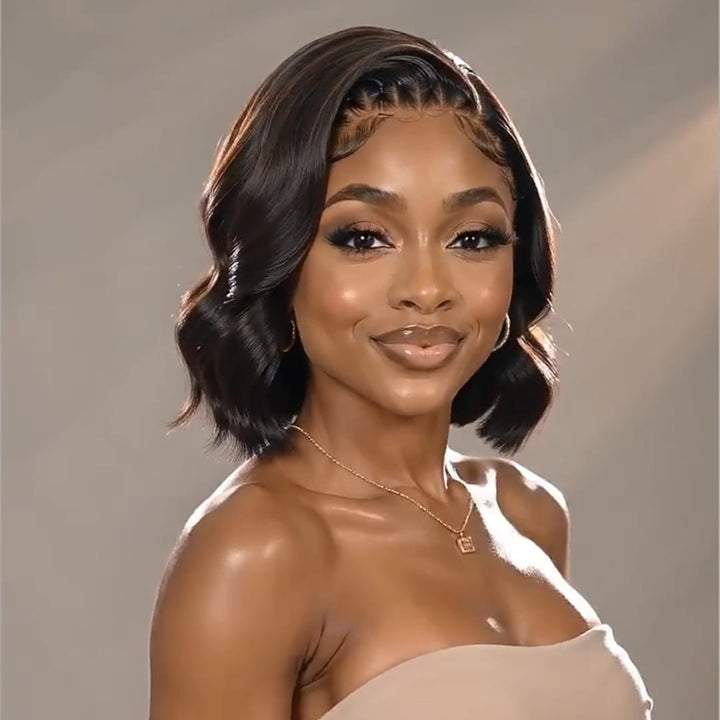 AILUXY Perruque Bob Ondulée Courte Lace Front Cheveux Humains | Look Naturel
