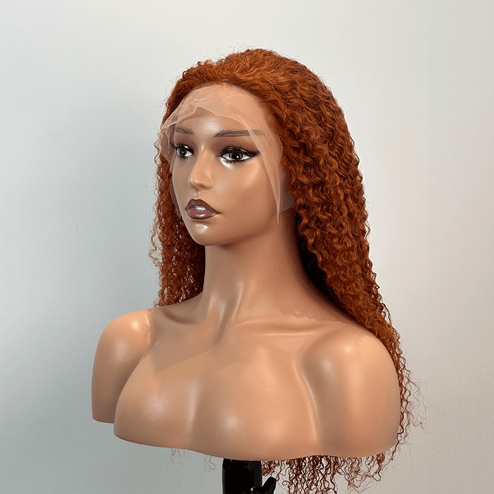 AILUXY 13x4 Lace Frontal Couleur orange Deep Wave Longue Perruque 100% Cheveux Humains