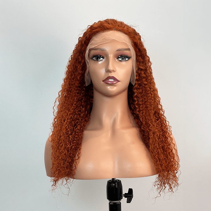 AILUXY 13x4 Lace Frontal Couleur orange Deep Wave Longue Perruque 100% Cheveux Humains