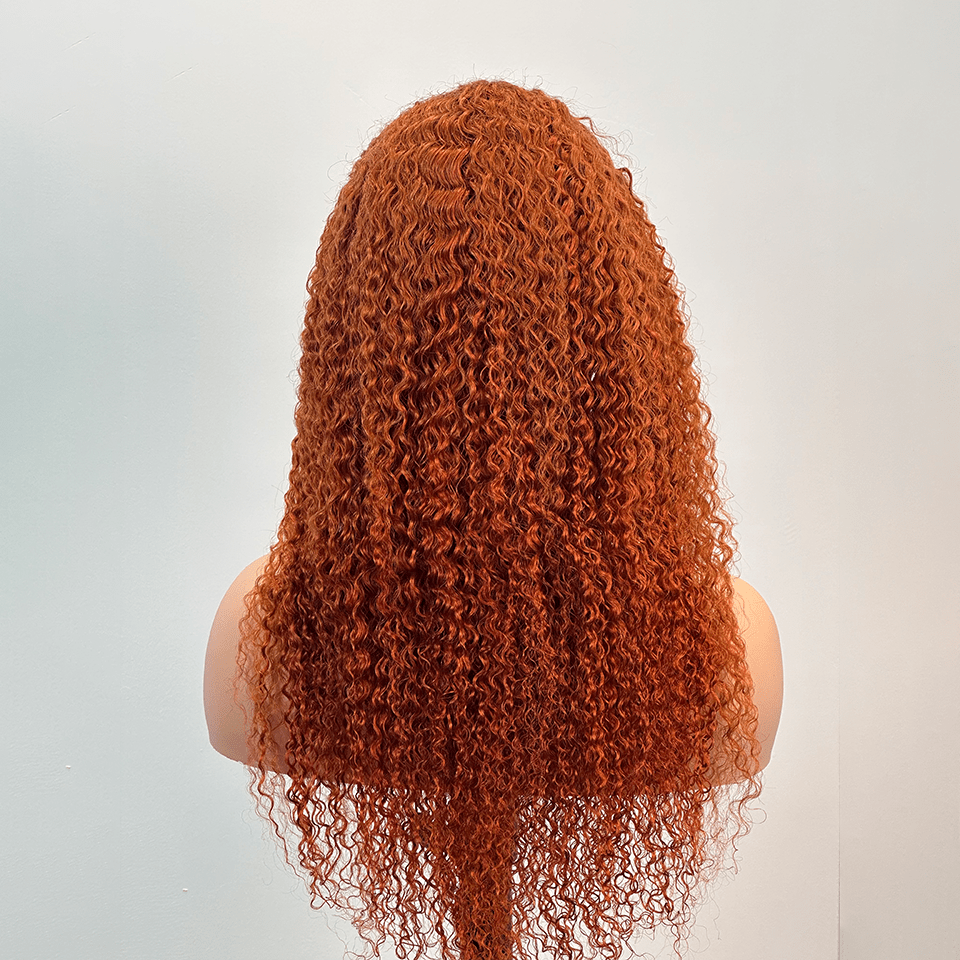 AILUXY 13x4 Lace Frontal Couleur orange Deep Wave Longue Perruque 100% Cheveux Humains