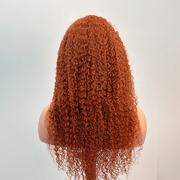 AILUXY 13x4 Lace Frontal Couleur orange Deep Wave Longue Perruque 100% Cheveux Humains