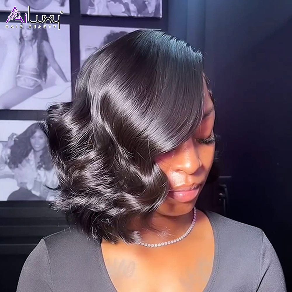 AILUXY Perruque Natural Wave BOB 4X4 Sans Colle