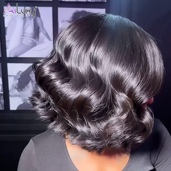 AILUXY Perruque Natural Wave BOB 4X4 Sans Colle