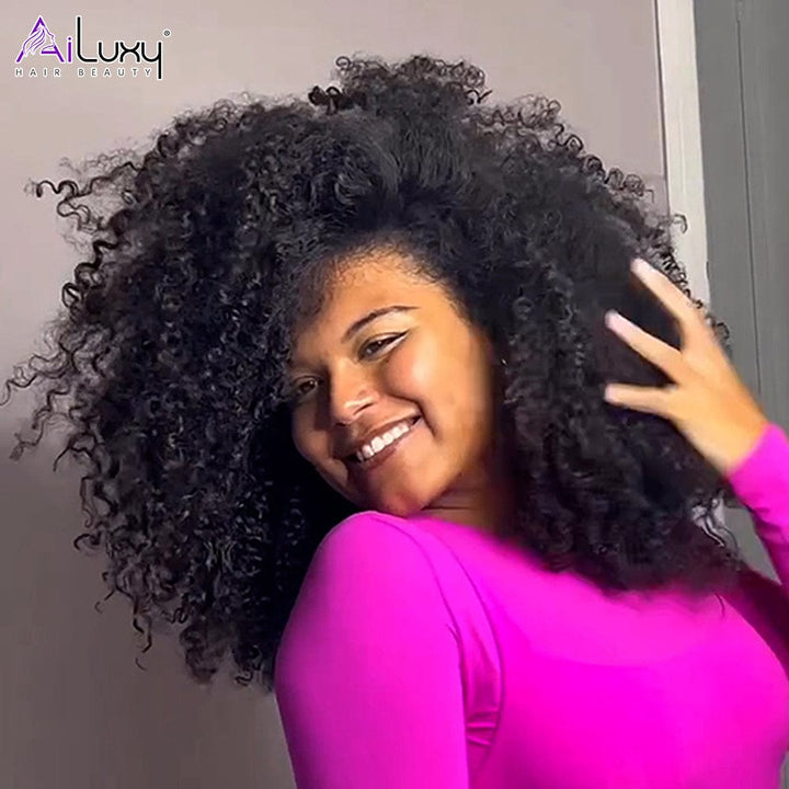 AILUXY 13x4 Lace Perruque Bouclée Bob Noir Perruque 200% densité 100% cheveux humains
