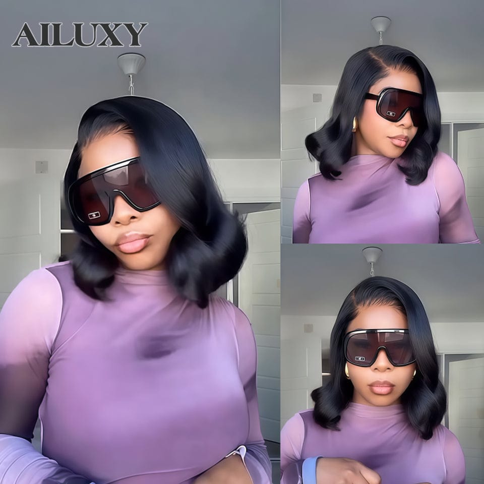 AILUXY 13x4 Lace Frontal Perruque Lisse Noir Perruque Longue et Dense : Cheveux Pleins de Vie