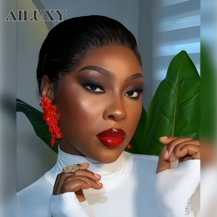 AILUXY 13x4 Lace Frontal Perruque Lisse Noir Perruque Pixie Frisée : Audace et Charme en un Clin d'Œil