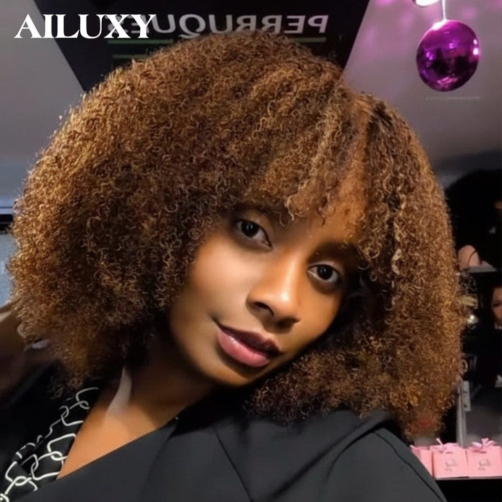 AILUXY Perruque afro Curly 300%dedensite 13x4 lace Design unique 100% Cheveux Humains