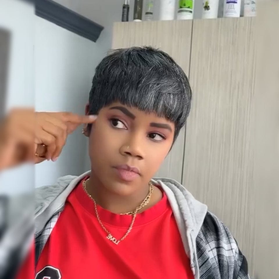 AILUXY Perruque personnalisée avancée Pixie Gris