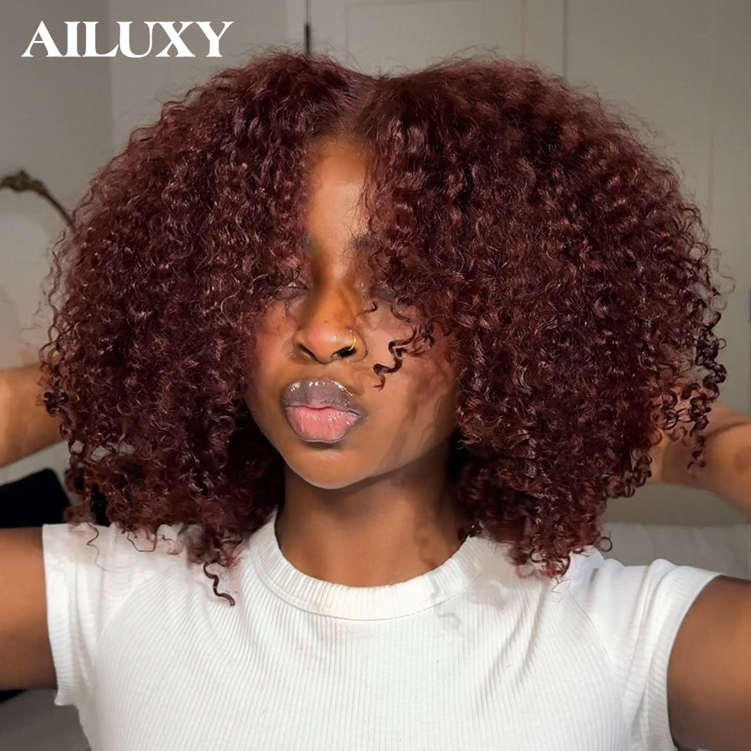 AILUXY Perruque Afro Curly dedensite 13x4 lace Design unique 100% Cheveux Humains , Identique à l'image