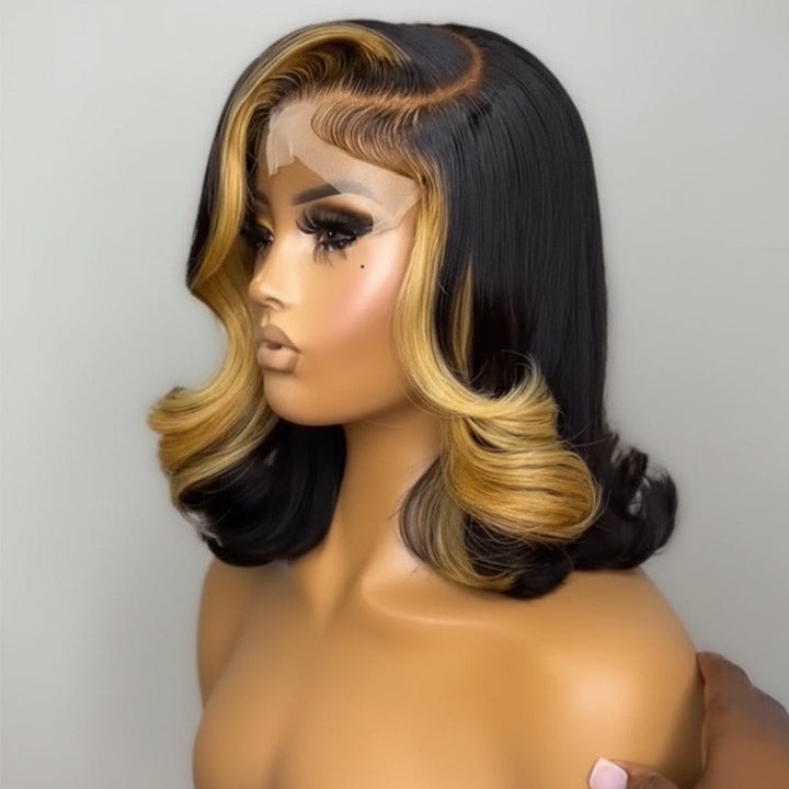 AILUXY Perruque bob en Dentelle Couleur Mèches 100% Cheveux Humains Naturels, Identique à l’image