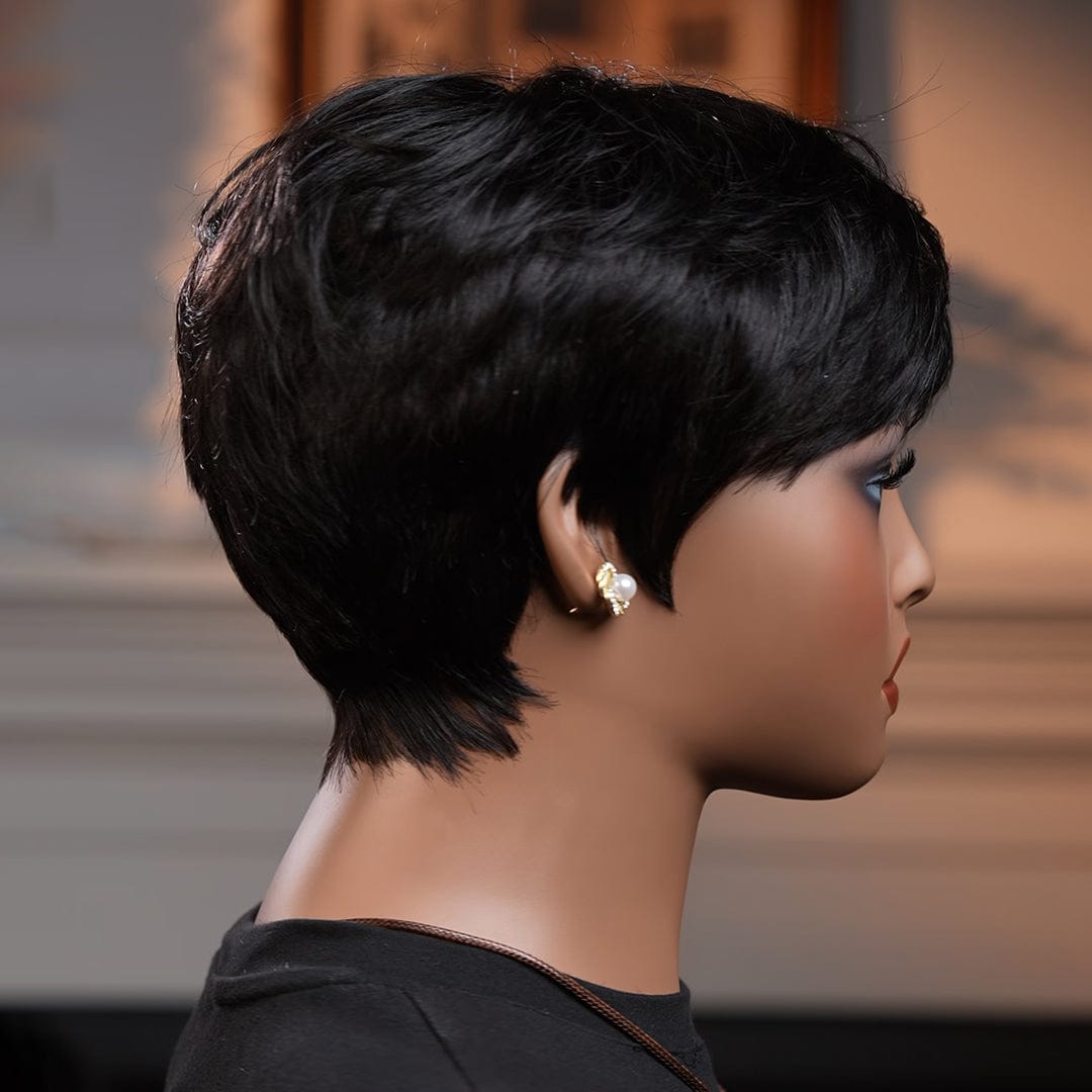 AILUXY Perruque courts personnalisés - Tête mécanique sans colle 100% Cheveux Humains