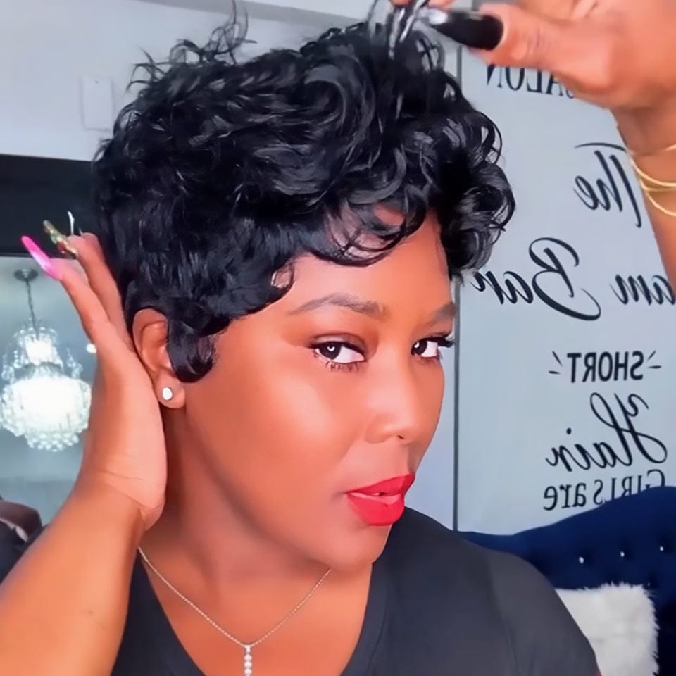 AILUXY Perruque Courte Légèrement Ondulée Style Unique & Branché FULL lace