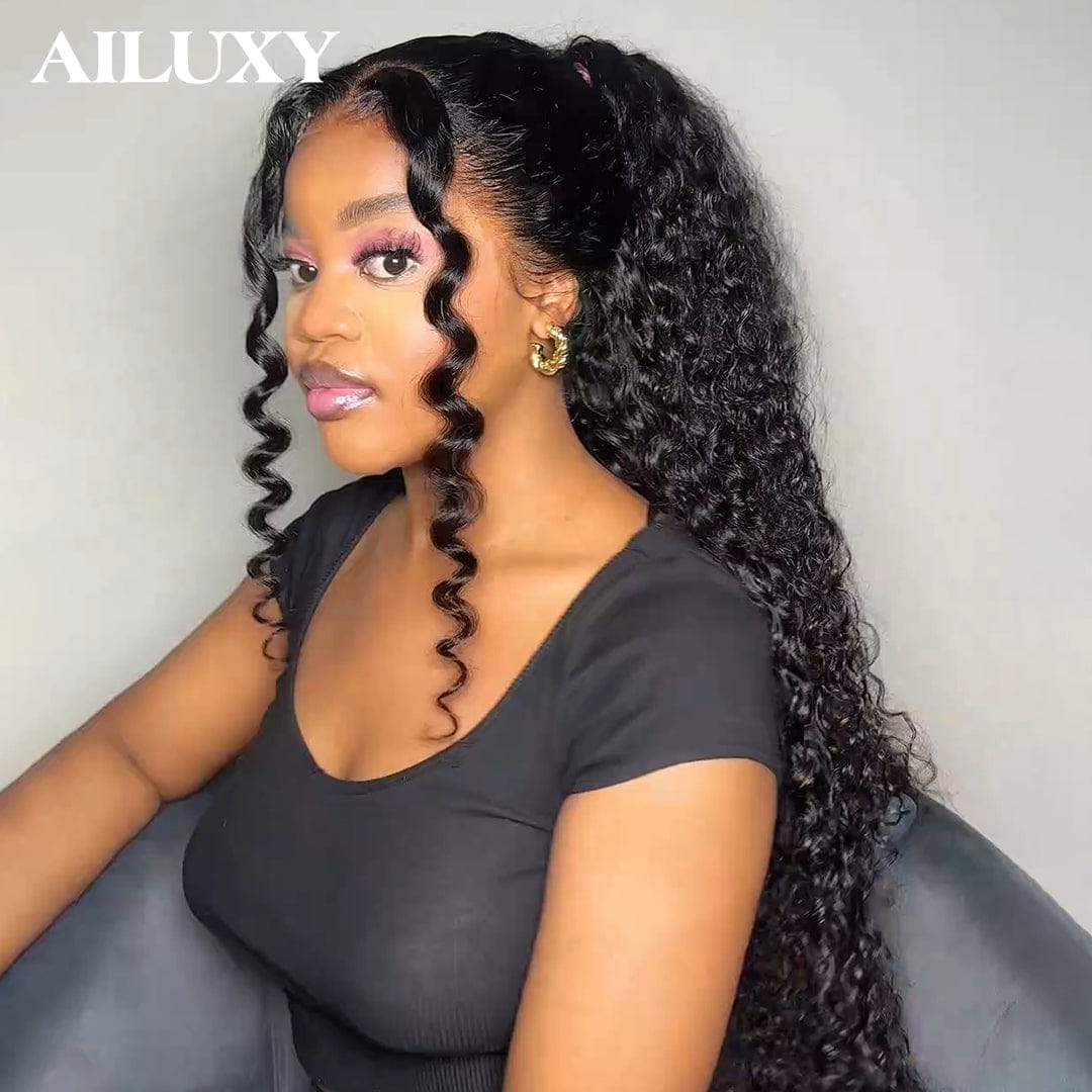 AILUXY 13x4 Lace Frontal Curly Rose Wave Perruque 200% Densité 100% Vrais Cheveux Humains