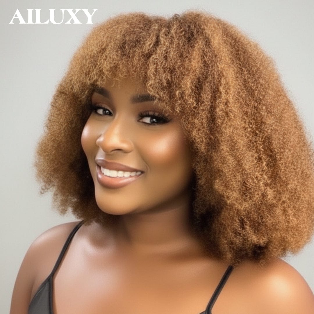 AILUXY Perruque afro Curly 300%dedensite 13x4 lace Design unique 100% Cheveux Humains
