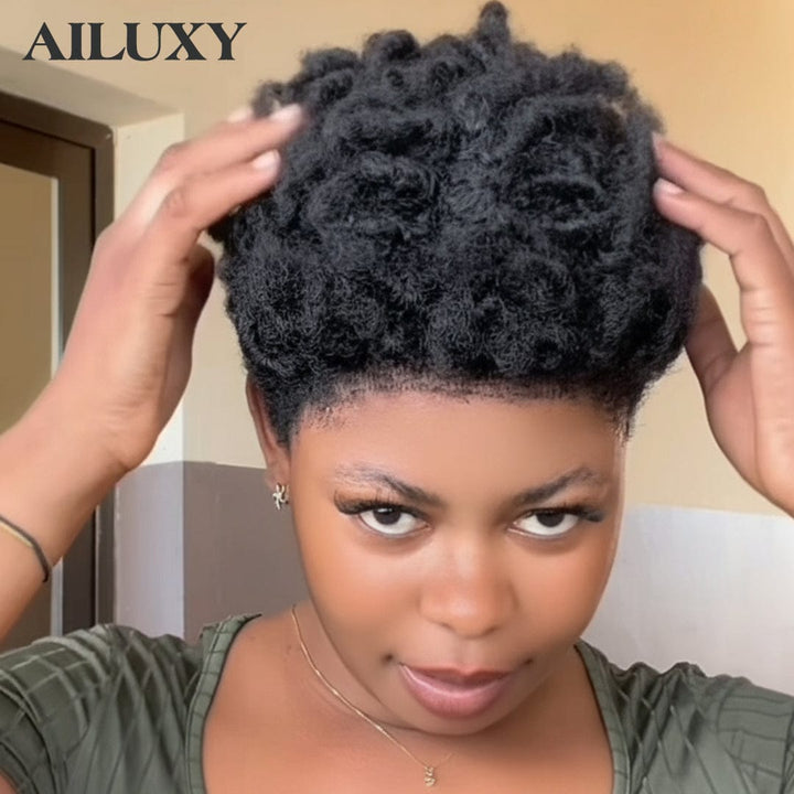 AILUXY Perruque Afro Curl Lace Sans Colle 100% Cheveux Humains
