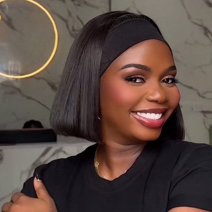 AILUXY Perruque Bandeau Lisse Longue Noir Perruque 100% Cheveux Humains Densité 200%