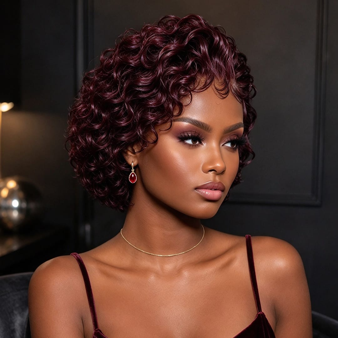 AILUXY 13X1 99J Lace Wig Elegant Small Curls