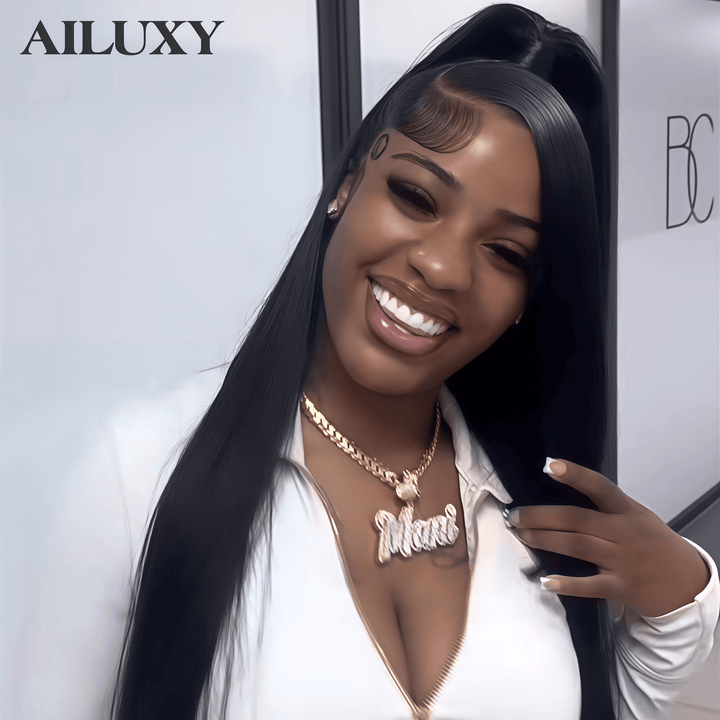 AILUXY Perruque Cheveux Humains 100% | Dentelle 13×4 Frontale, Coiffure Lisse Parfaite Comme sur la Photo – Qualité Premium