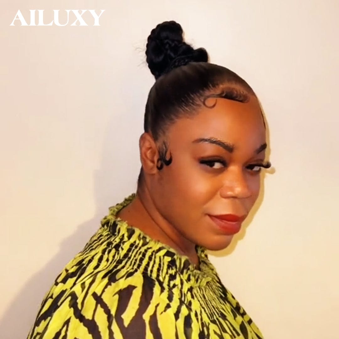 AILUXY Perruque Lisse 13x4 Lace Frontal en 100% Cheveux Humains avec Coiffure Tressée Natte Naturelle