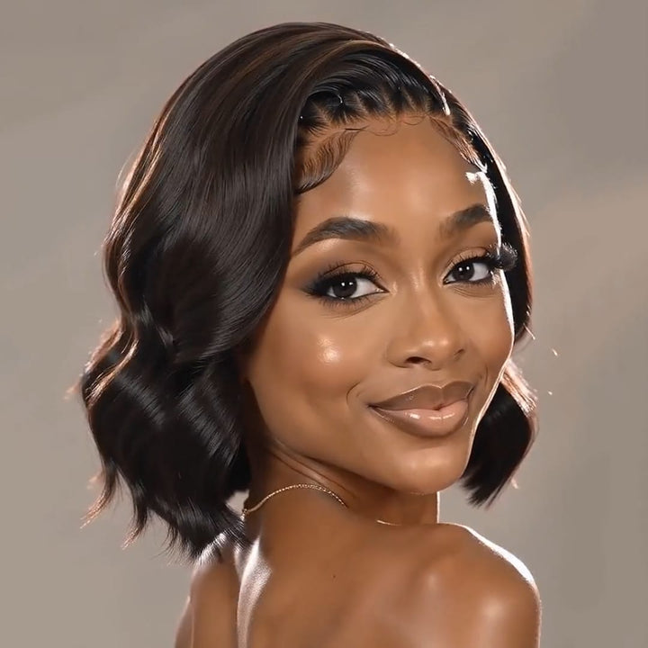 AILUXY Perruque Bob Ondulée Courte Lace Front Cheveux Humains | Look Naturel
