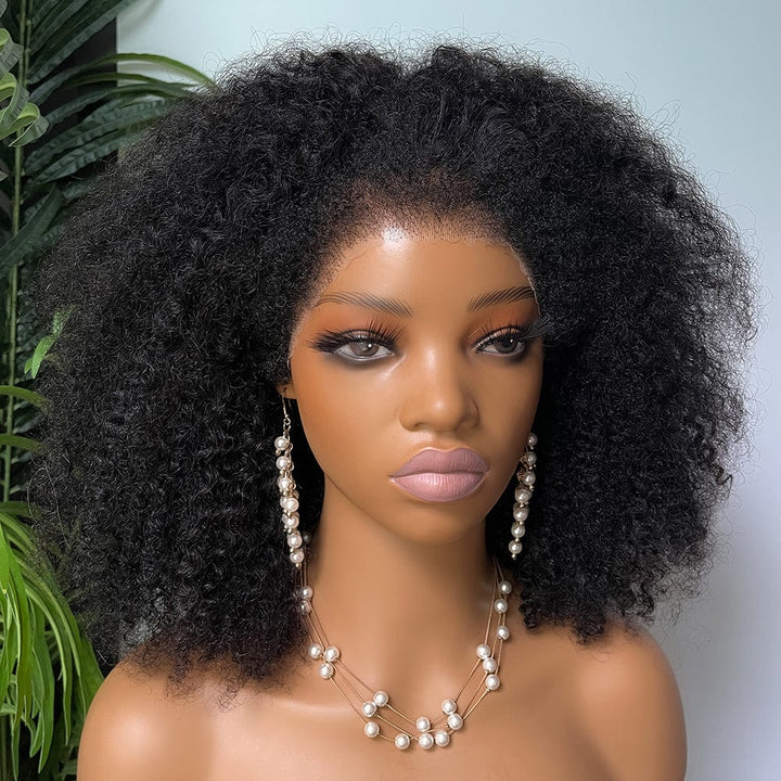 AILUXY 13x4 Lace Perruque Bouclée Bob Noir Perruque 200% densité 100% cheveux humains