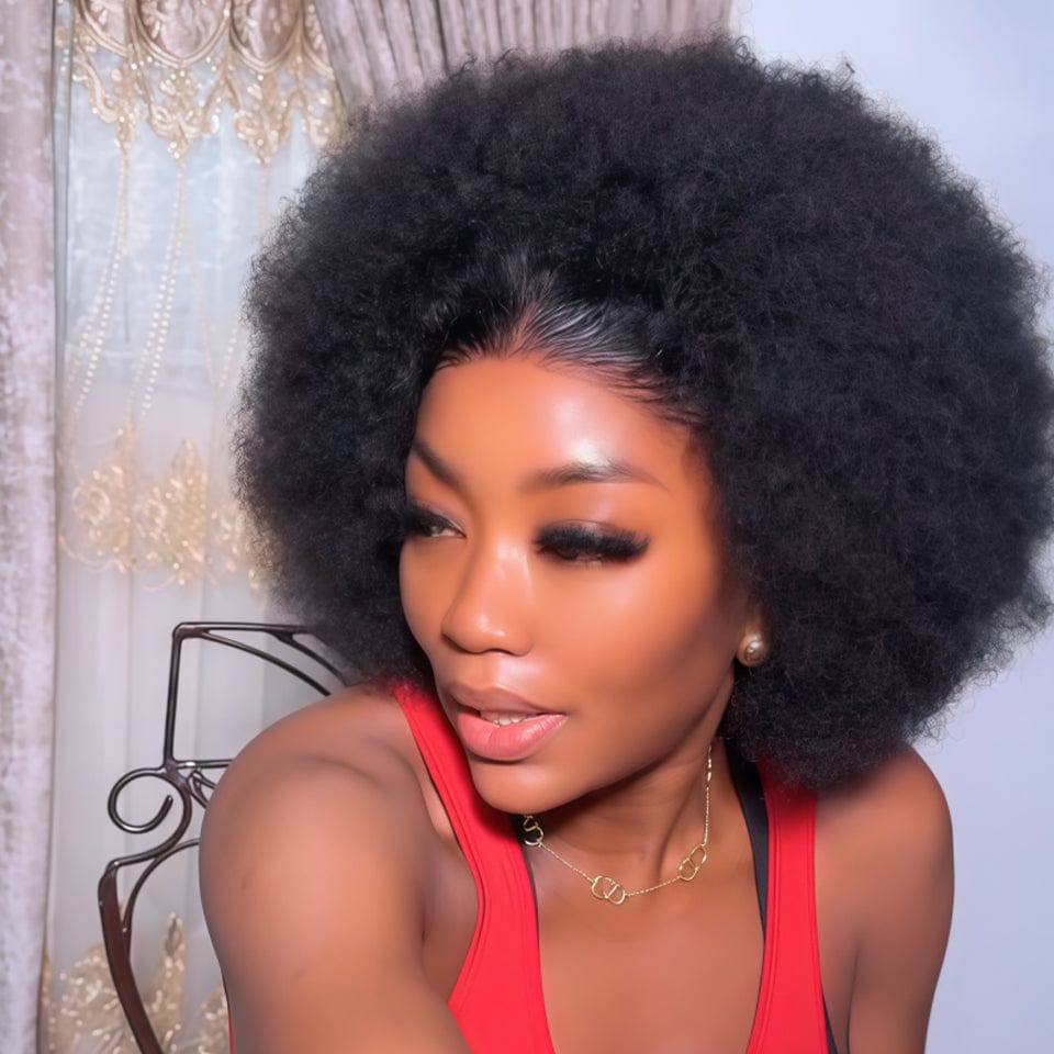 Perruque afro-africaine en dentelle frontale, cheveux naturels, pelucheux, bouclés, chenille, couverture de cheveux courts
