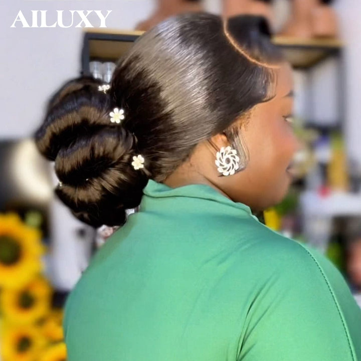 AILUXY 13x4 Lace Frontal Perruque de Mariage Parfaite | Noir Naturel, 100% Cheveux Humains, Identique à la photo