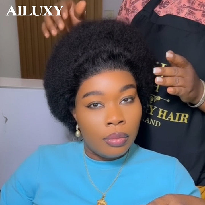 AILUXY Perruques Haute Qualité Afro Curl Sans Colle 100% Cheveux Humains