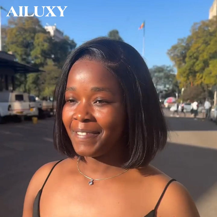 AILUXY Perruque 13x4 Lace BOB Perruques Frontal Sans Colle 100% Cheveux Humains