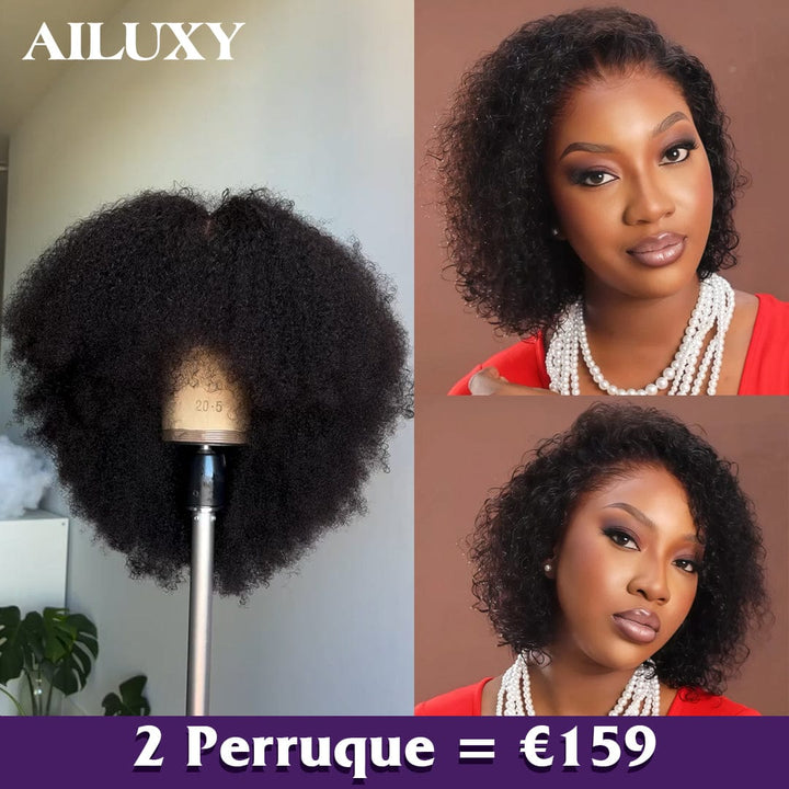 AILUXY 2 Perruques=€159 13x4 Lace Frontal Été Légère Respirable et Bob Afro Curly Frange Sans Colle Naturelle