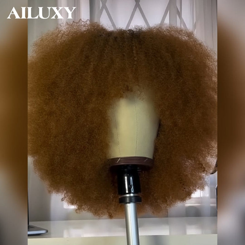 AILUXY Perruque Bob Avec Frange Afro Curly Sans Colle Perruque Couleur miel blond