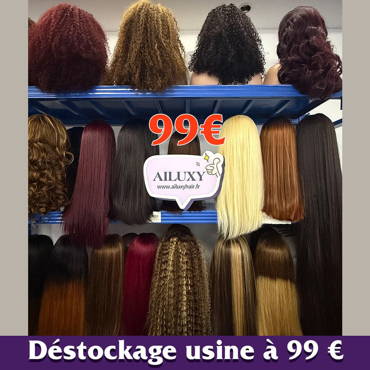 AILUXY Lot Surprise Déstockage | 4 Perruques Combo=99€ en Gros 20~40 pouces, expédition au hasard, mélange cheveux humains, stock limité, sans retour
