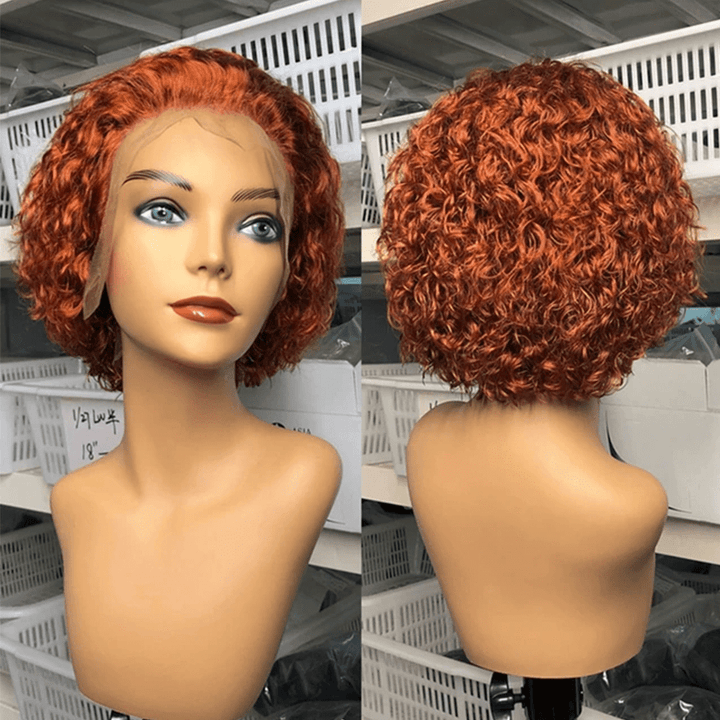 AILUXY T Part Lace Gingembre Orange Bouclé Courte Perruque 100% Cheveux Humains