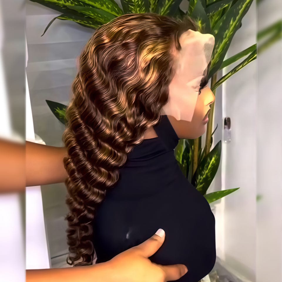AILUXY Perruque Longue avec Ombrage Dimension Profonde et Richesse deep wave